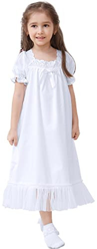 610 YOU Princess Nightgowns for Girl, White Vintage Nightgown for Kids, Girls Christmas Dress, Floor Length Short Sleeve, 5T-6X | Amazon (US)