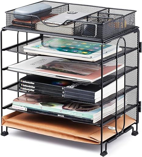 KEEGH Paper Organizer Letter Tray,5 Tier Desk File Organizer with Extra Drawer, Desktop Organizer... | Amazon (US)