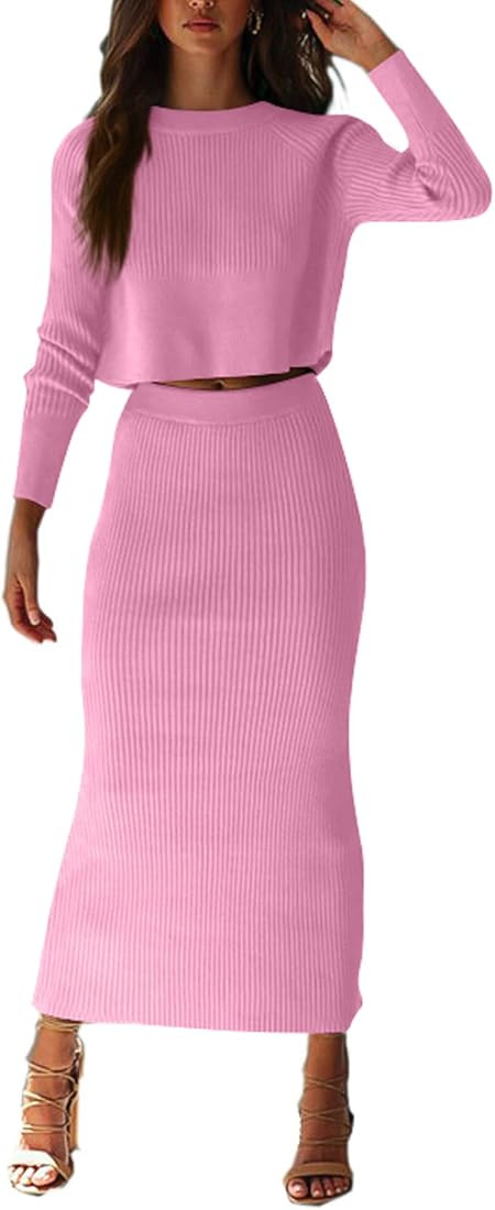 YKR Women's 2 Piece Sweater Dress Skirt Sets Rib Knit Maxi Bodycon Crop Top Winter Outfits for Wo... | Amazon (US)