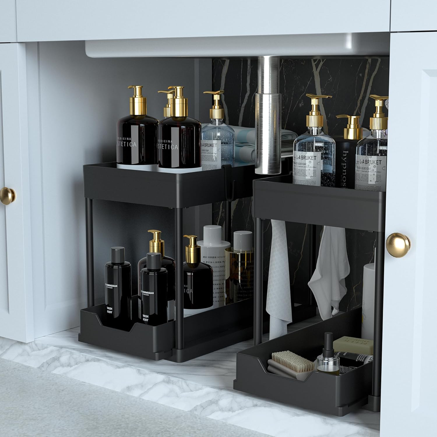 petisal 2-PACK Under Sink Organizers|Pull Out 2 Tier Slide Out Sink Shelf Cabinet Storage Shelves... | Amazon (US)