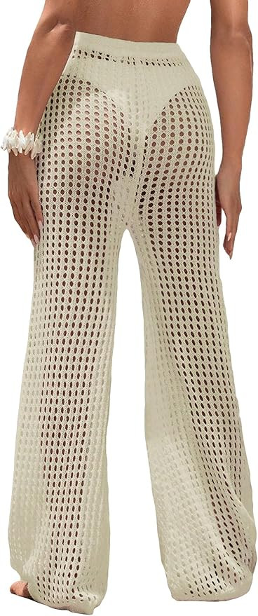 COZYEASE Women's Beach Cover Up Pants Hollow Out Drawstring Elastic High Waist Bathing Suit Cover... | Amazon (US)