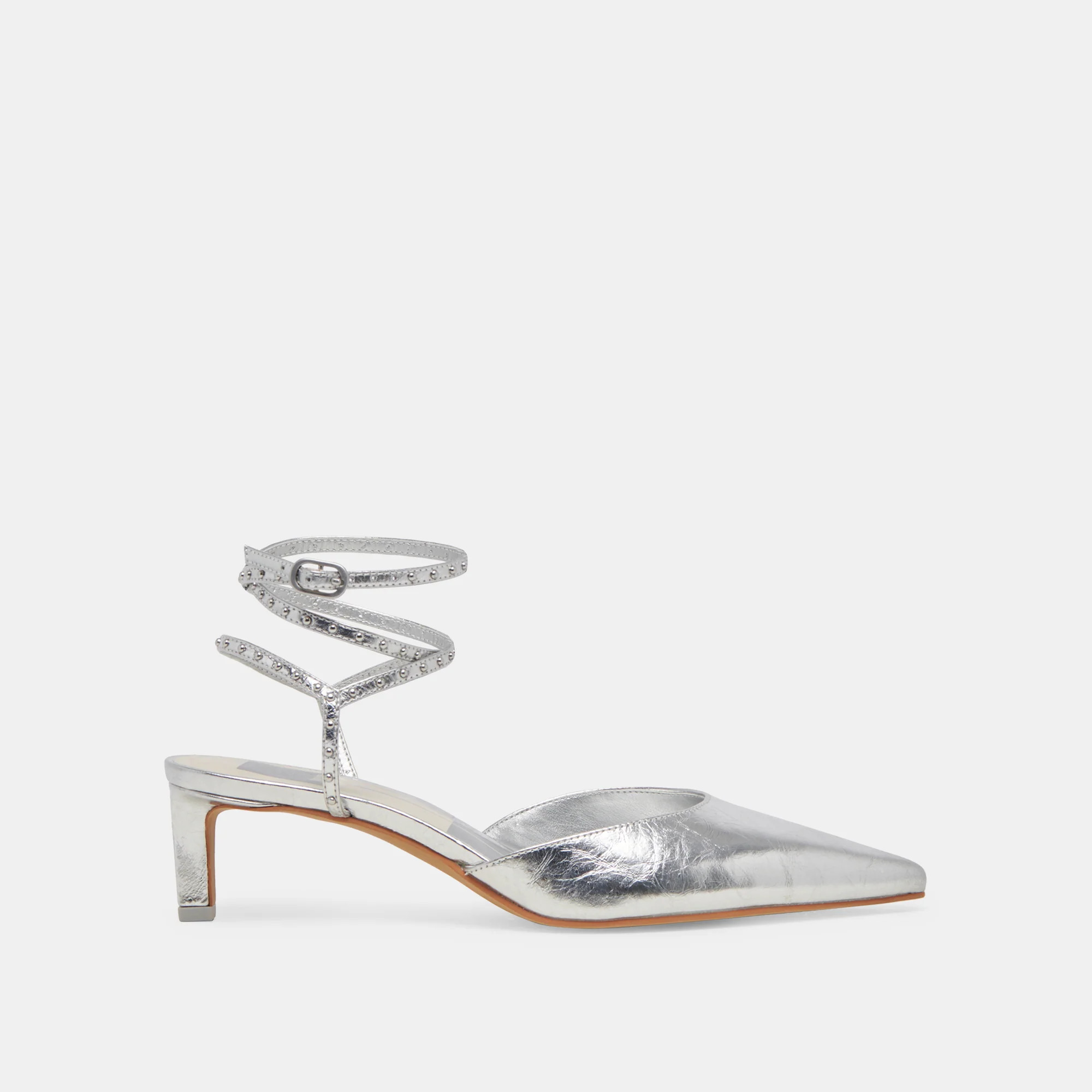 LOKLYN STUD HEELS SILVER CRINKLE PATENT | DolceVita.com