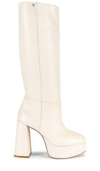 Larroude Biba Knee High Boots in Ivory. - size 9 (also in 6.5, 7.5, 8.5, 9.5) | Revolve Clothing (Global)