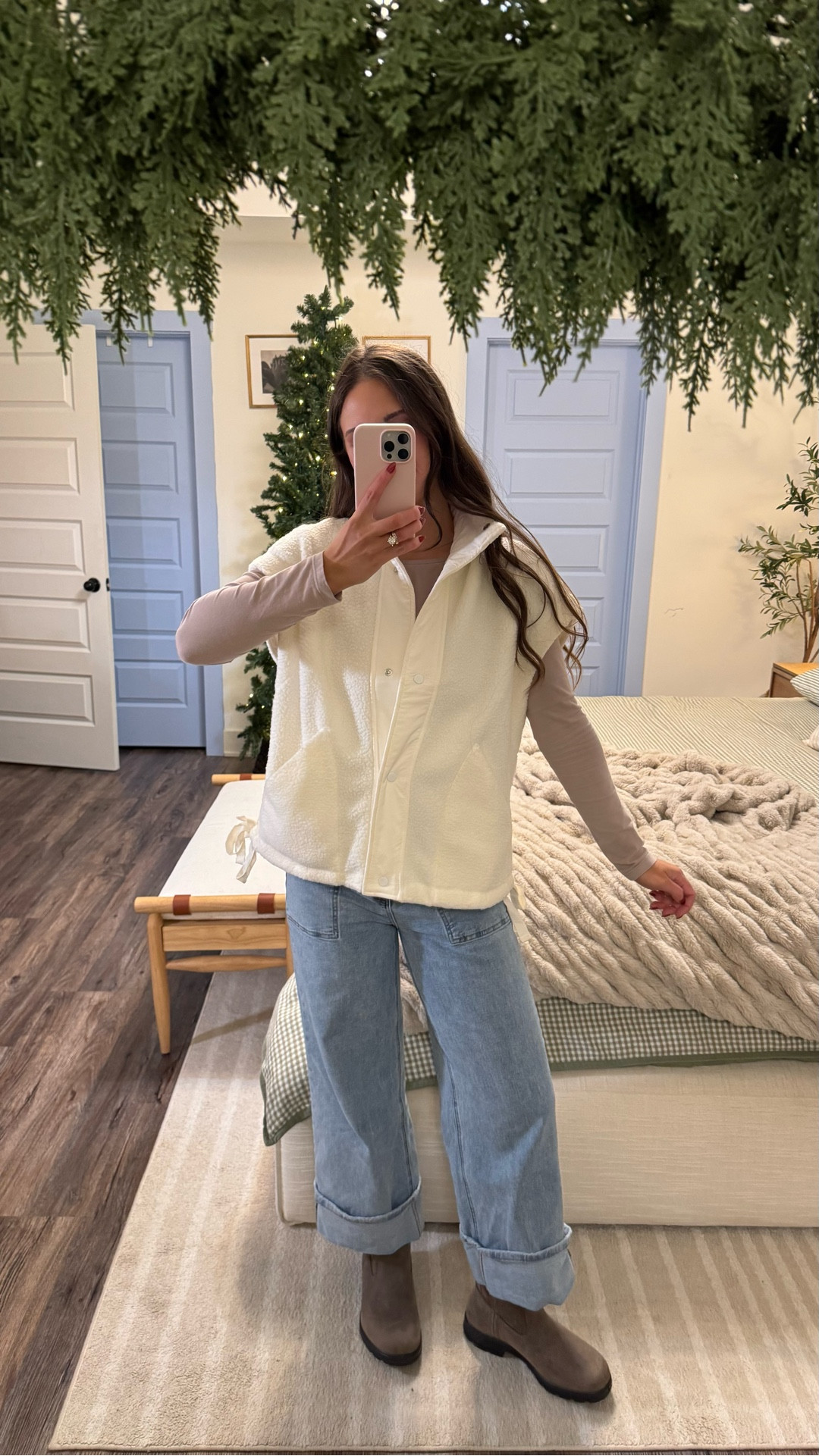 Jeans are stretchy, wearing a small in both tops and large in coat!! 

#LTKmomlife #LTKgrwm #LTKHoliday