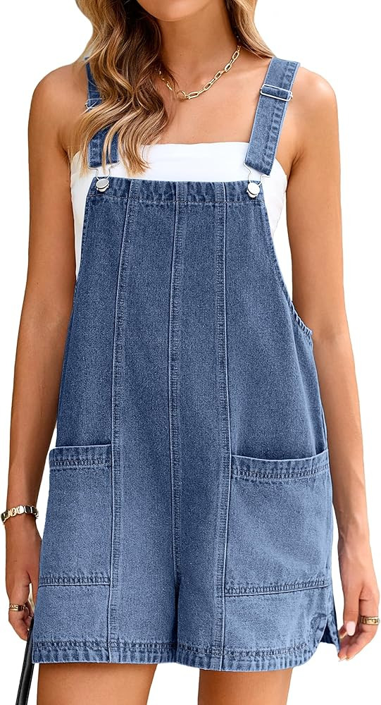 Glamaker Womens Denim Overalls Romper Casual Loose Fit Jean Rompers Adjustable Straps Overall Sho... | Amazon (US)