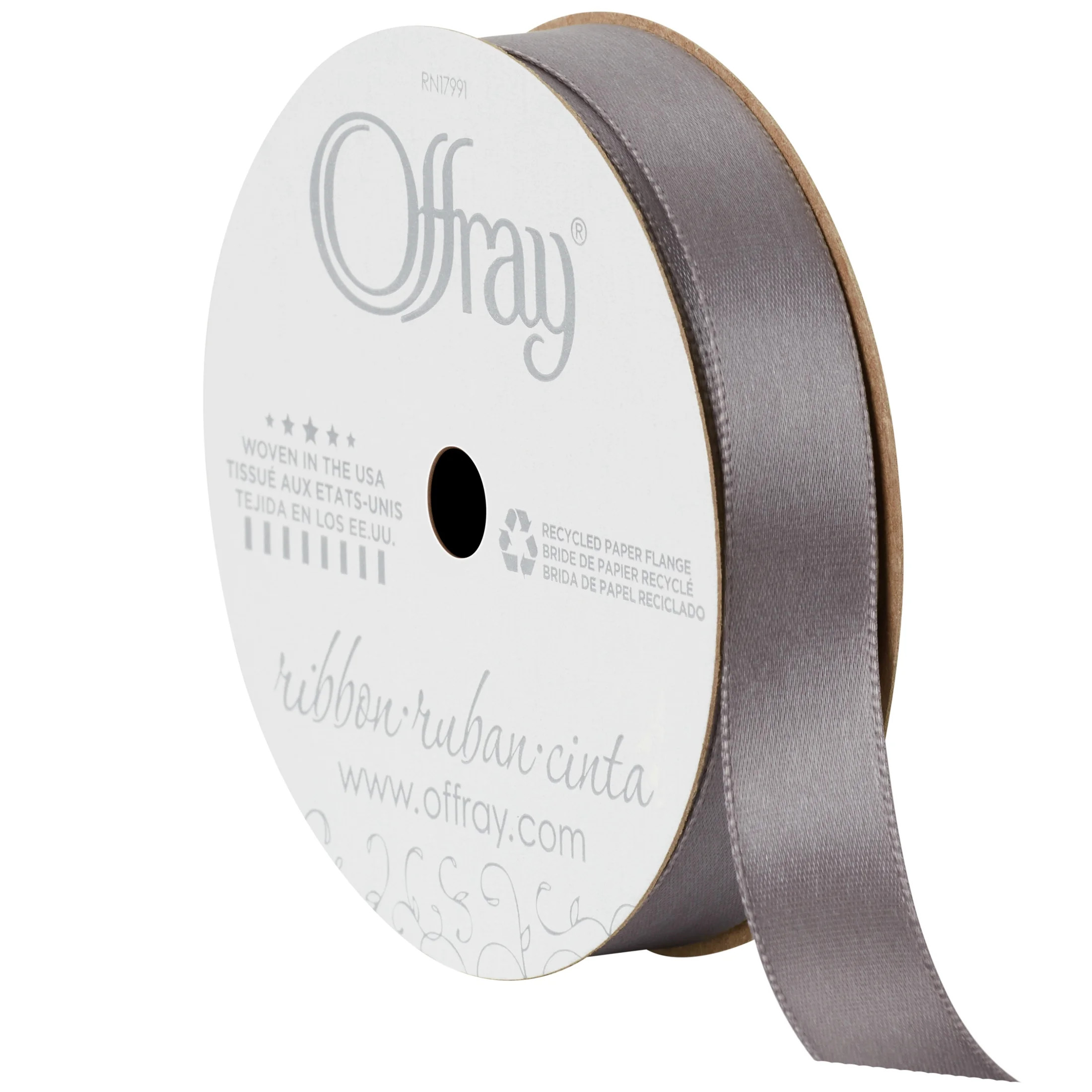 Offray Ribbon, Pewter Grey 5/8 inch Single Face Satin Polyester Ribbon for Sewing, Crafts, and Gi... | Walmart (US)