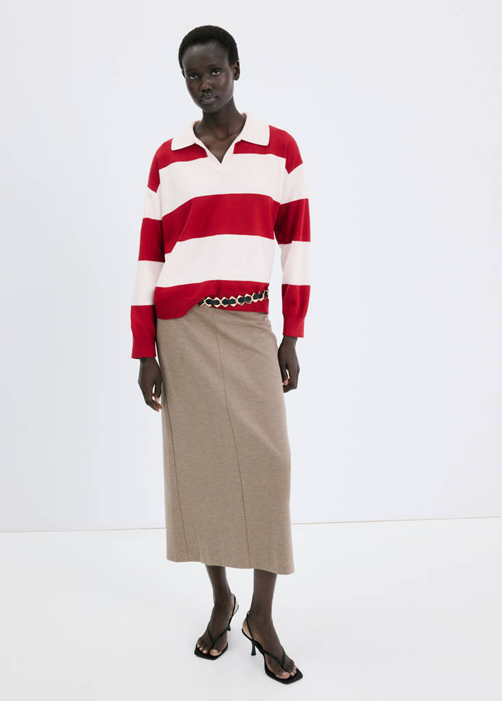Striped polo-neck sweater red - Woman - M - MANGO | Mango (US/MX/AU)