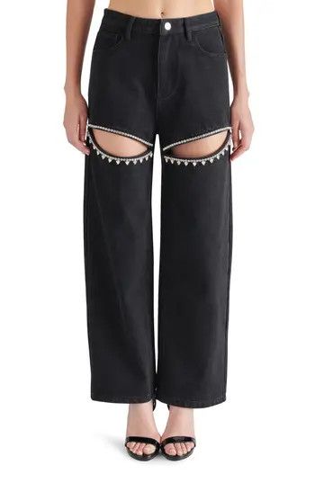 Steve Madden Taylor High Waist Rhinestone Cutout Detail Jeans in Black at Nordstrom Rack, Size 30 | Nordstrom Rack