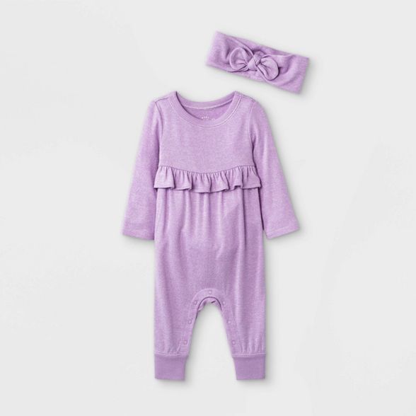 Baby Girls' Cozy Romper with Headband - Cat & Jack™ Purple | Target