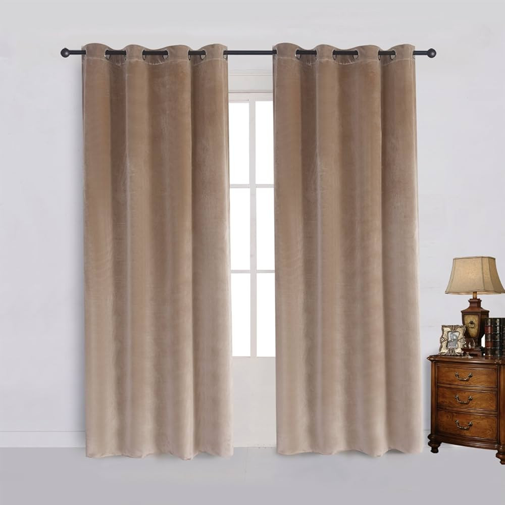 Cherry Home Super Soft Luxury Velvet Curtains Set of 2 Sand Color Room Darkening Blackout Drapes ... | Amazon (US)