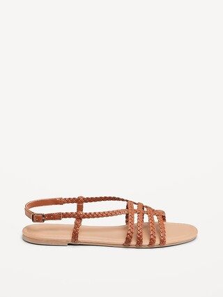 Faux-Leather Braided Flat Sandals | Old Navy (US)