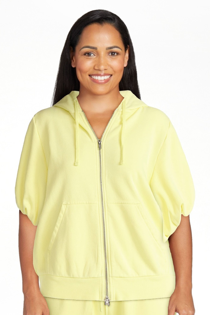 Scoop Women’s Mineral Washed Zip Hoodie with Short Puff Sleeves, Sizes XS-XXL | Walmart (US)
