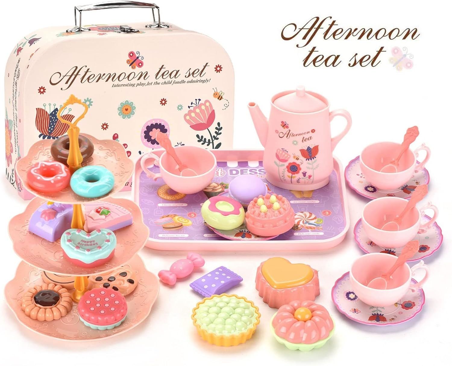 Xugoox Tea Party Set for Little Girls, Pink Tin Tea Party Set for Toddlers Afternoon Tea Time Pla... | Amazon (CA)