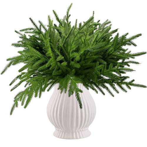 Giaueoa 6 PCS 18 Inch Christmas Norfolk Pine Branches Stems, Real Touch Faux Fake Artificial Christmas Branches DIY Crafts for Xmas Indoor Outdoor Home Decor | Amazon (US)