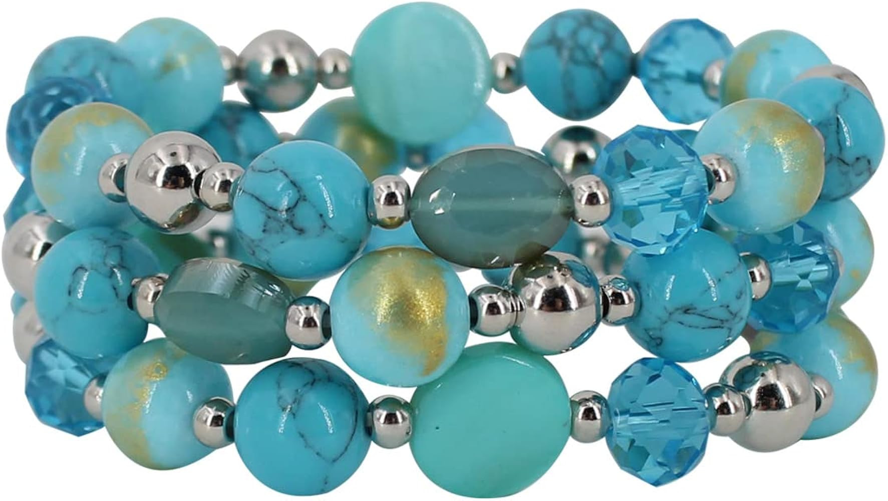 Jules D. Stackable Beaded Bracelet for Women Multilayered Colorful Cute Turquoise Crystal Stretch... | Amazon (US)