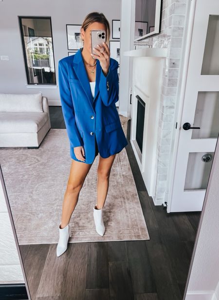 Hailey Bieber oversized blazer from Amazon! Wearing a size medium in the color blue. Amazon booties fit tts. 

Lee Anne Benjamin 🤍

#LTKsalealert #LTKunder50 #LTKstyletip