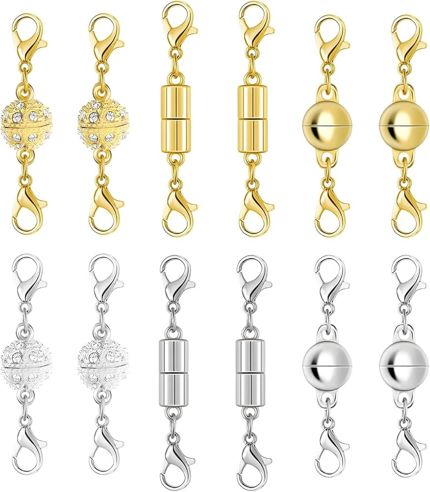 Magnetic Necklace Clasps and Closures with Lobster Clasp, Gold & Silver Magnetic Jewelry Clasps H... | Amazon (US)