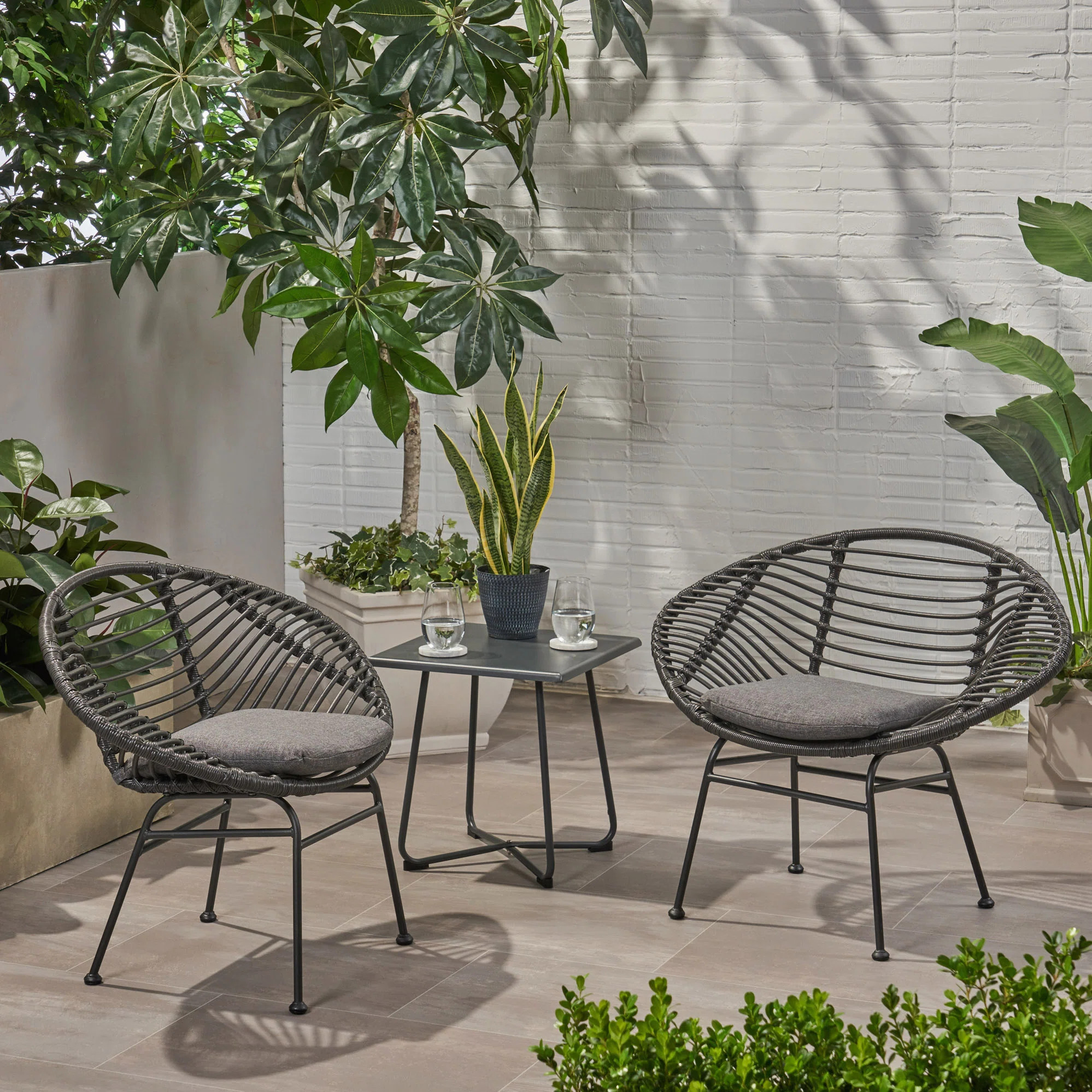 Modern Basket Chair Set, Woven Rattan & Steel (Set Of 2) | Wayfair North America