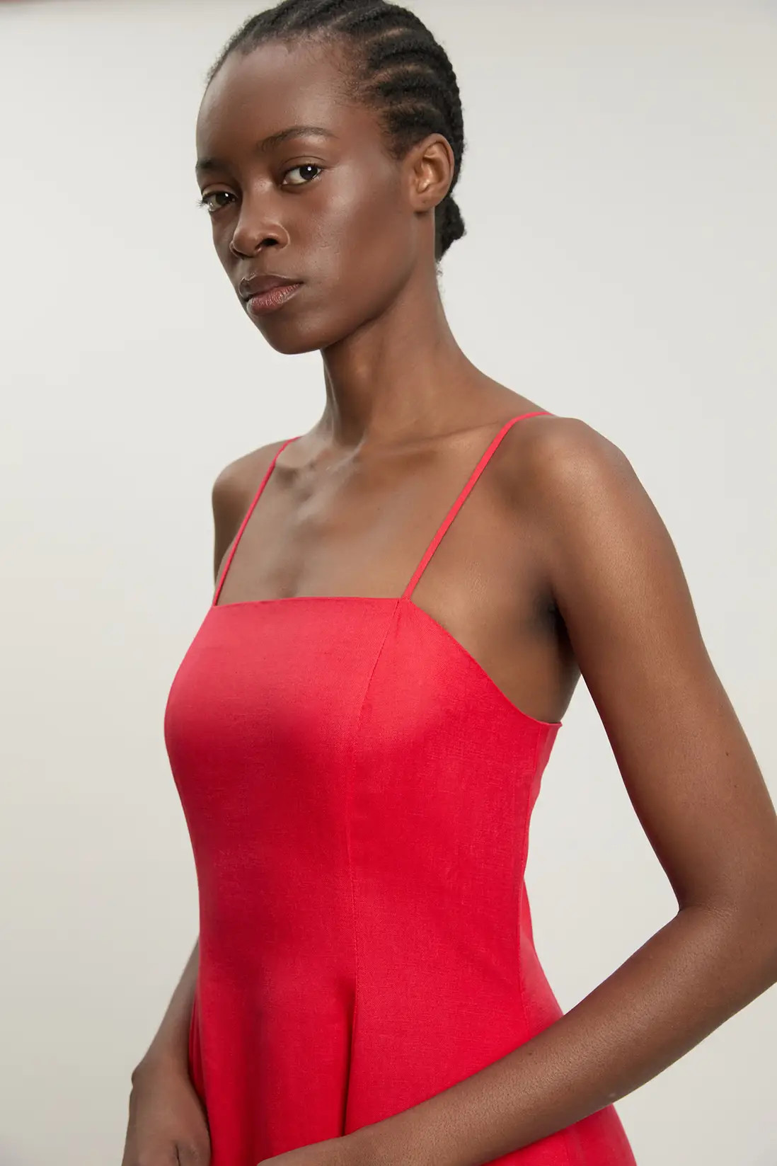 Red Linen Woven Strappy Maxi Dress | Karen Millen | Karen Millen