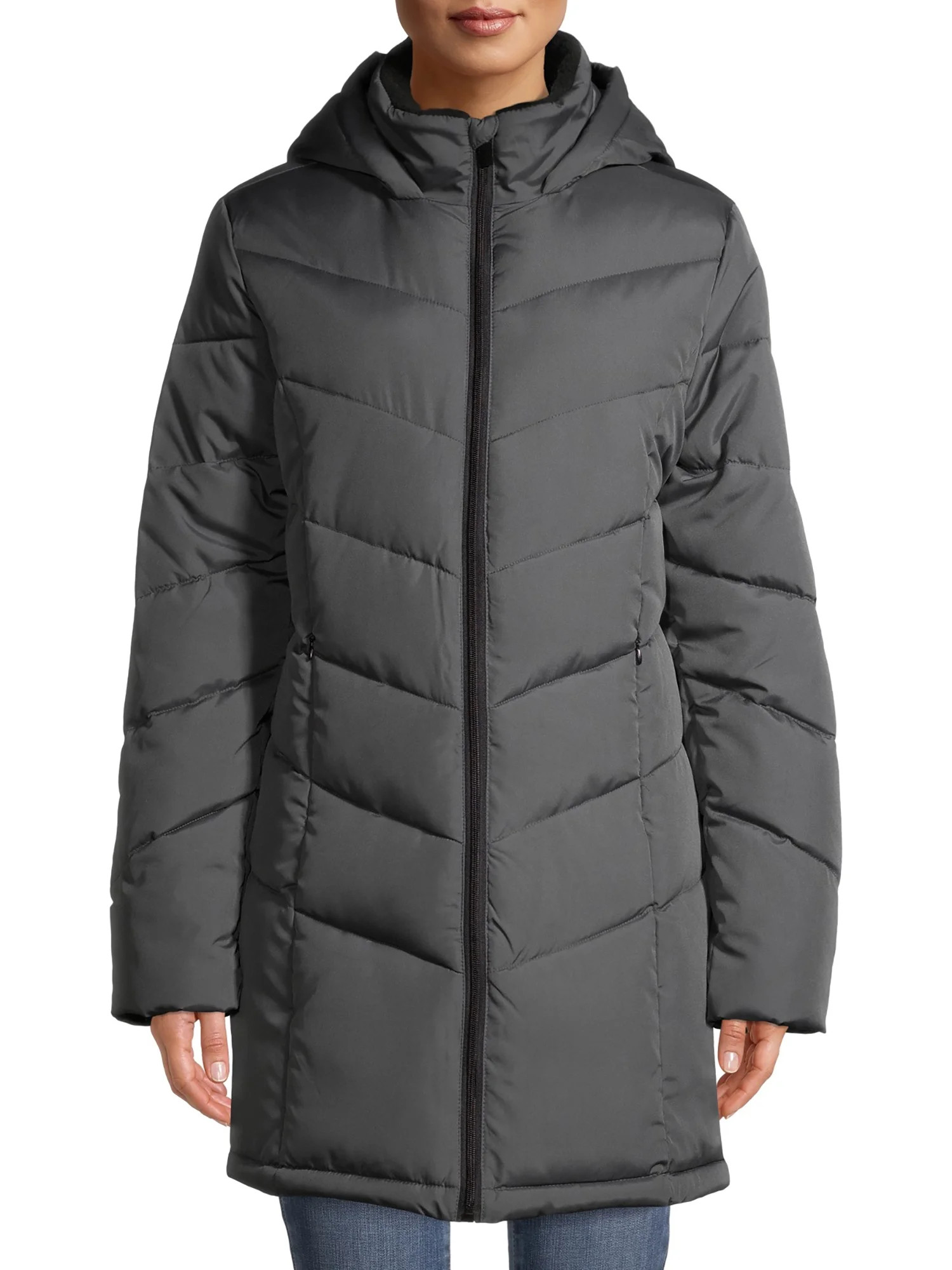 Big Chill Women's Chevron Quilted Puffer Jacket with Hood, Sizes S-XL | Walmart (US)