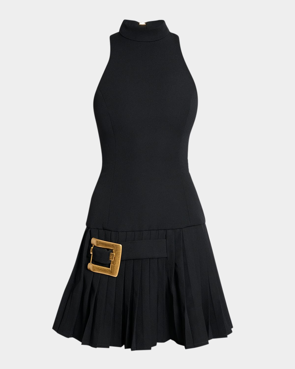 Belted Pleated Halter Mini Dress | Neiman Marcus