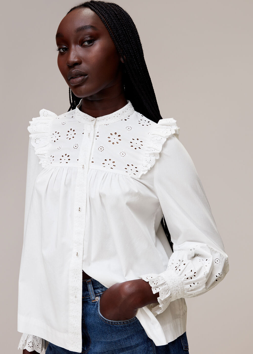 White Broderie Frill Sleeve Top | WHISTLES | Whistles US | | Whistles