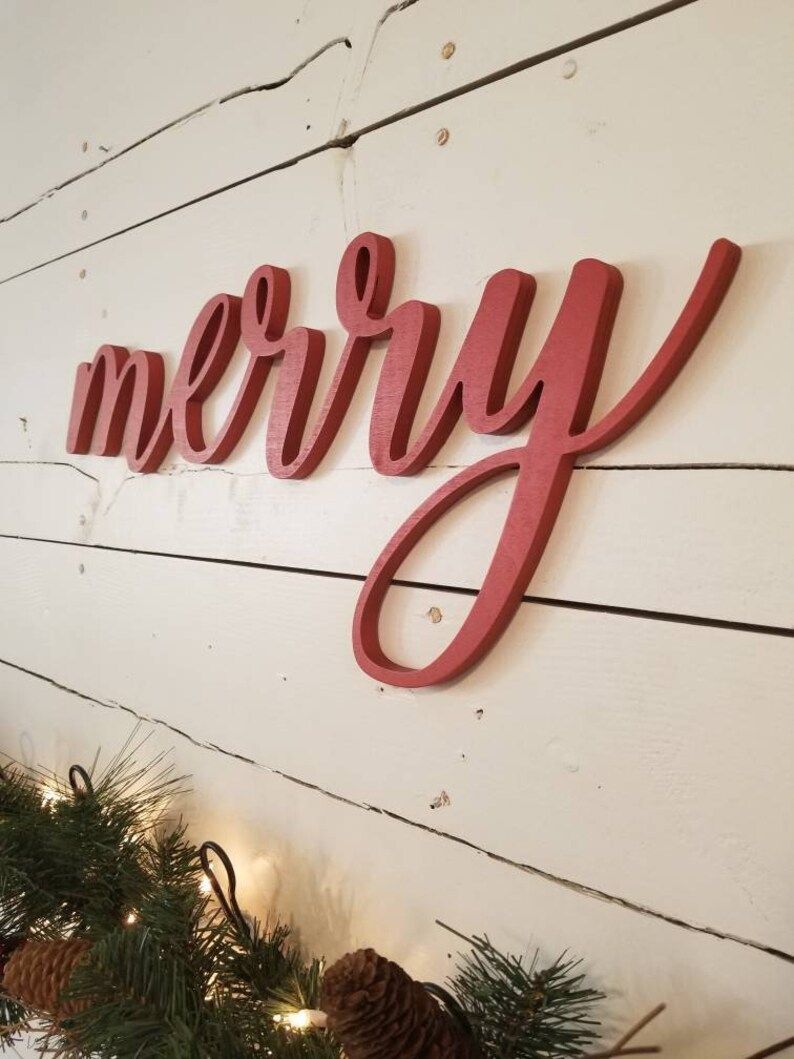 Merry Sign, Christmas Sign, Word Sign, Wood Word Sign, Rustic Christmas Decor | Etsy (US)