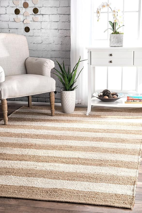 nuLOOM Alisia Flatweave Stripes Jute Area Rug, 6' x 9', Off-white | Amazon (US)