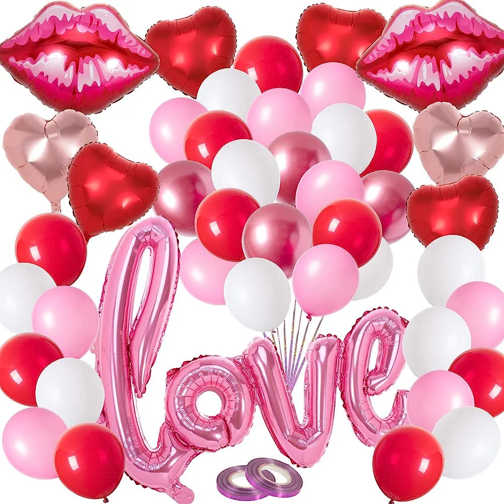 Whaline Valentine's Day Pink Love Balloons Set, Includes Love Foil Balloon, Lip Balloons,Heart Fo... | Amazon (US)