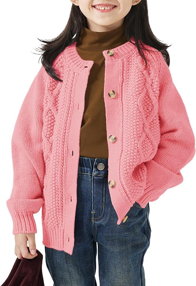 Girls Cable Knit Cardigan Sweaters Kids Fall Button Down Fashion Clothes 5-14 Years | Amazon (US)