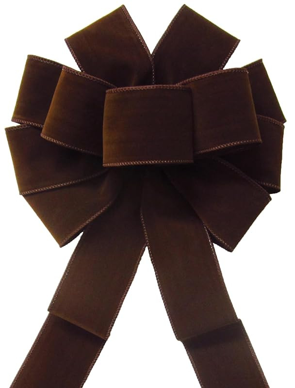 10" Brown Velvet Wreath Bows by Alpine Holiday Bows - Wired Velvet Bows for Christmas Wreaths, La... | Amazon (US)