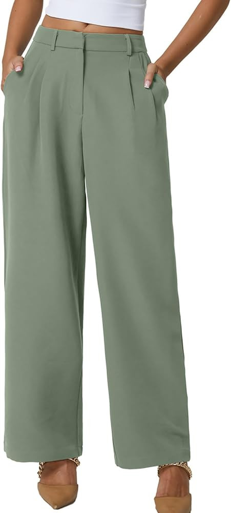QINSEN Wide Leg Dress Pants for Women High Waisted Wrinkle Free Work Pants with Pockets Casual Sl... | Amazon (US)