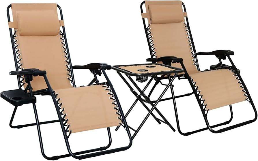 Amazon Basics Outdoor Textilene Adjustable Zero Gravity Folding Reclining Lounge Chair Set with C... | Amazon (US)