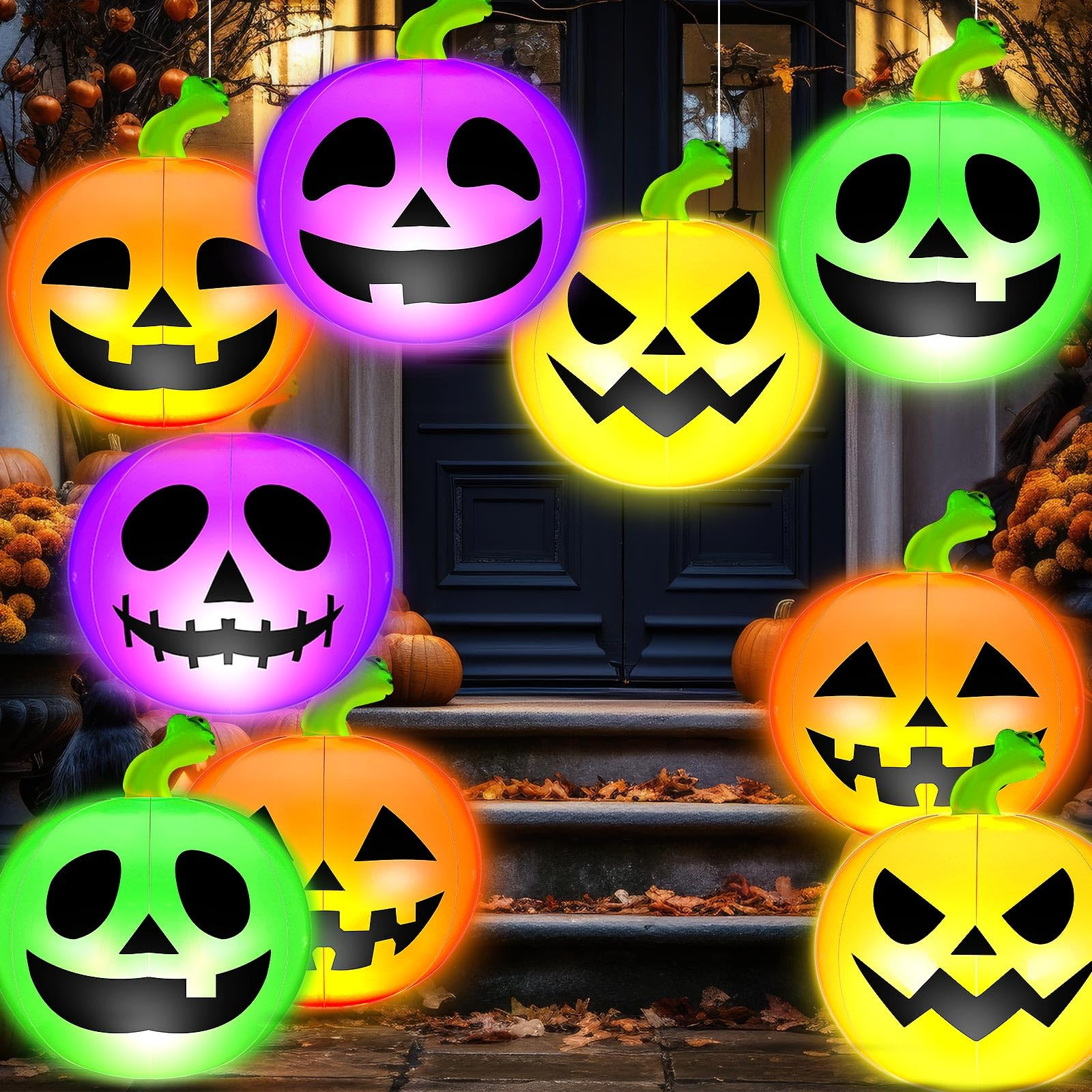 Jetec 24 Pcs 16 Inch Halloween Pumpkin Beach Ball Inflatable Pumpkin LED Hanging Decoration Blow-... | Amazon (US)