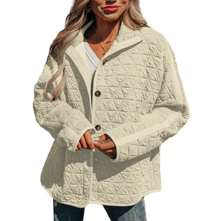 SHEWIN Women's Puffer Jacket Button Down Quilted Coat Casual Winter Lightweight Outwear with Pockets | Walmart (US)