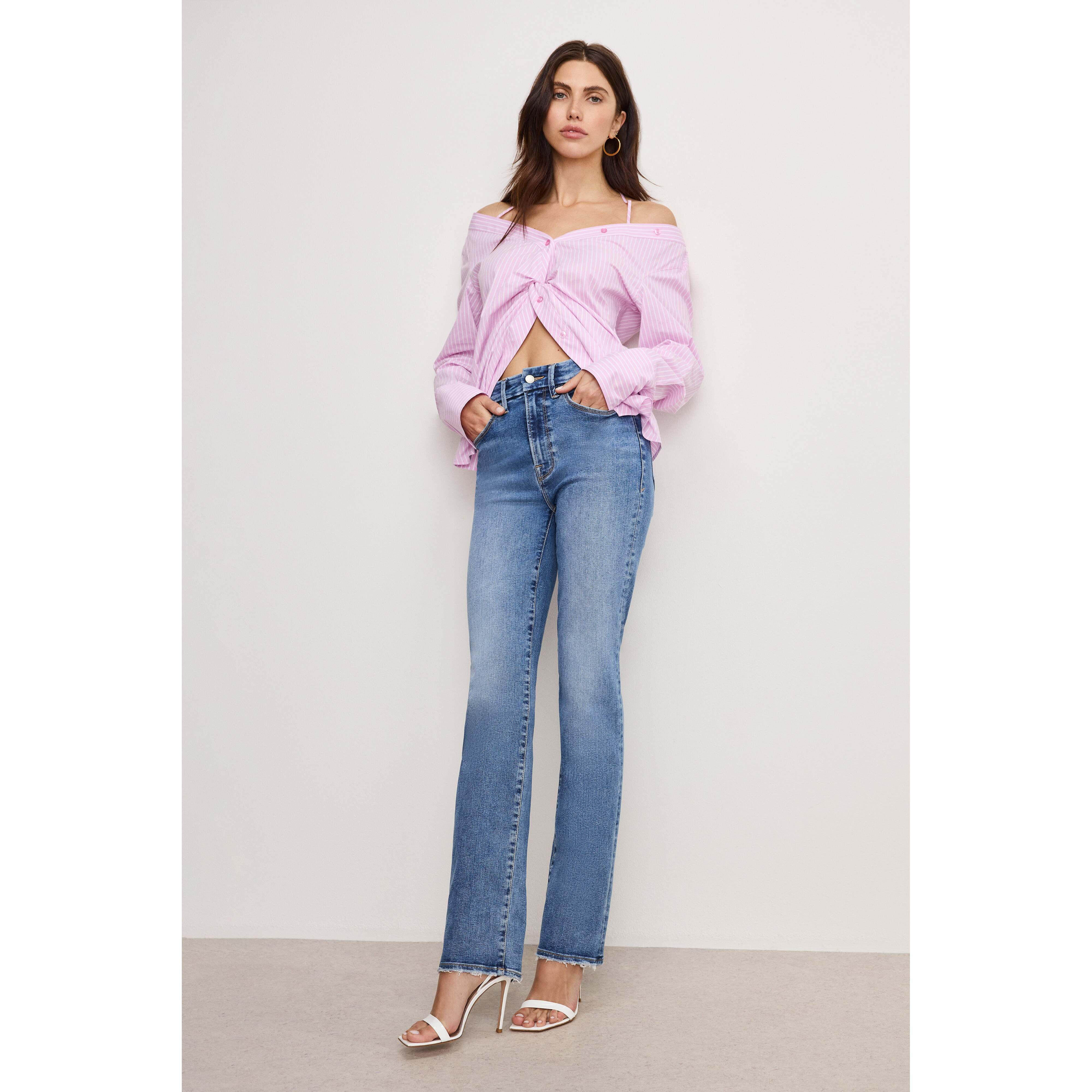 Women's Always Fits Good Legs Straight Jeans | Extra Stretch, Flat Tummy Tech, Gap-Proof Waistband | Indigo, Size 20-26 Plus | G | Good American