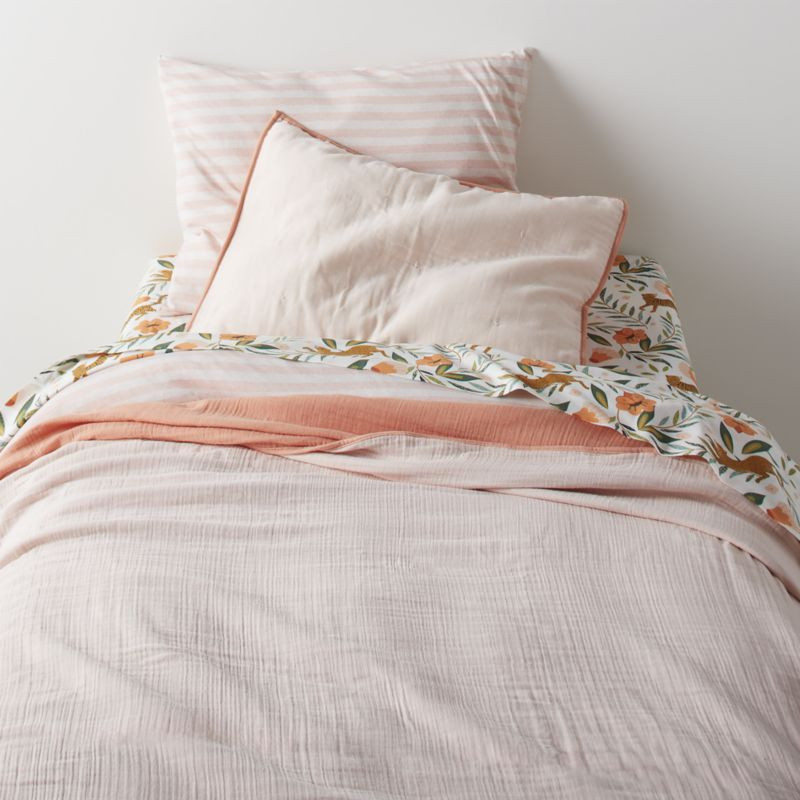 Kids Organic Reversible Cotton Gauze Pink Blanket Bedding Set | Crate & Kids | Crate & Barrel