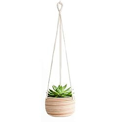 Mkono Ceramic Hanging Planter Macrame Plant Holder 5 Inch Cute Succulent Cactus Pot with Cotton R... | Amazon (US)