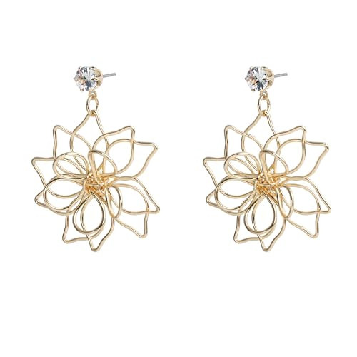 Handmade Gold Wire Wrap Flower Dangling Earrings Lightweight Floral Petal Dangle Drop Earrings | Amazon (US)