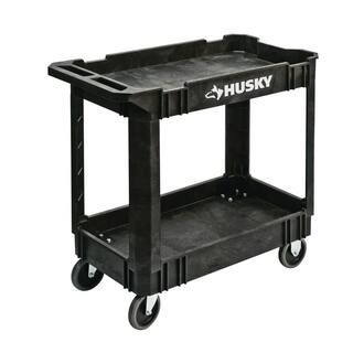 Husky 2-Tier Plastic 4-Wheeled Service Cart in Black 12603 | The Home Depot