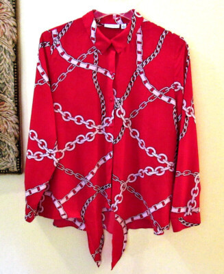 SUSAN GRAVER RED & WHITE CHAIN PRINT BLOUSE TOP SHIRT SIZE 16 | eBay US