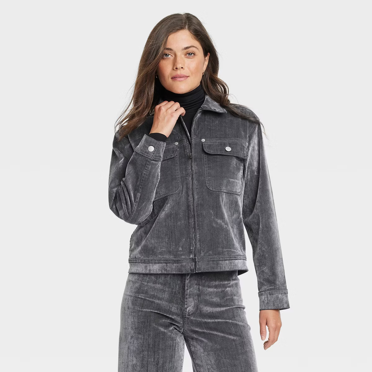 Women's Flocked Denim Jacket - Universal Thread™ Gray M | Target
