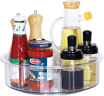 Lazy Susan Turnable Cabinet Organizer,Premium 360 Rotating Clear Plastic Spice Rack with Dividers... | Amazon (US)