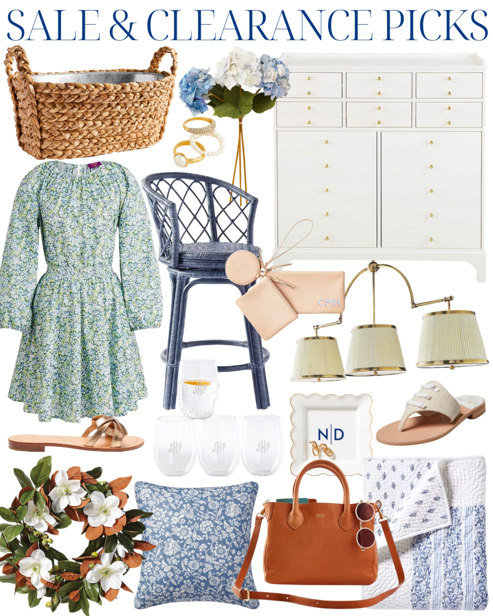 Sale clearance home decor spring style summer style classic home grandmillennial home coastal home traditional home kitchen lighting floral pillow floral bedding block print blue and white hydrangea leather bag crossbody scalloped ceramic trinket tray pearl jewelry monogrammed personalized Mother’s Day gift ideas woven rattan barstool counter stool travel bags magnolia wreath gold bow sandals white woven bow sandals rings basket party bucket entry furniture white apothecary table chest 

#LTKsalealert #LTKunder100 #LTKhome