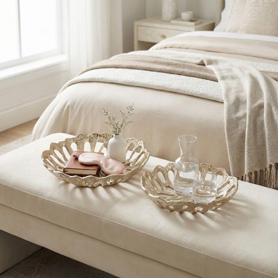 Flower Openwork Decorative Bowls - Stylish Coffee Table, Centerpiece Table Display, and Kitchen Counter Accent - Set of 2, 3", Gold | Target