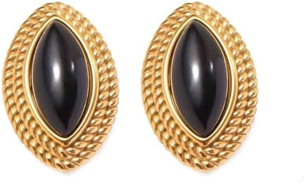 RAUCHBE Big Chunky Gold Earrings for Women Vintage Black Oval Earring Onyx Statement Earrings Tre... | Amazon (US)