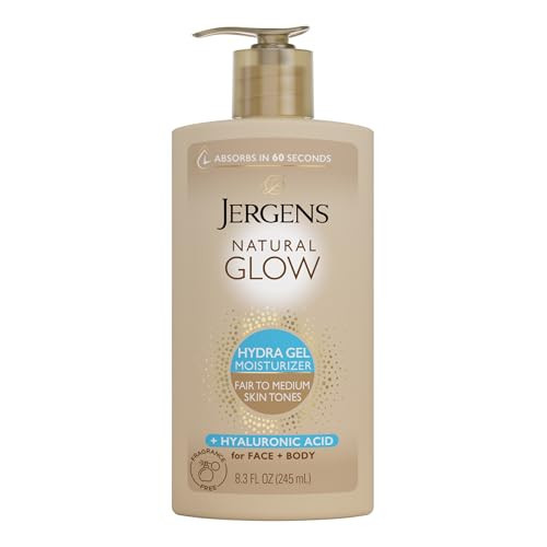 Jergens Natural Glow Hydra Gel Moisturizer, Hyaluronic Acid Tanning Lotion, Hydrating Tanning Gel, Fragrance-Free Self Tanner, Fair to Medium Skin Tones, 8.3 Fl Oz | Amazon (US)