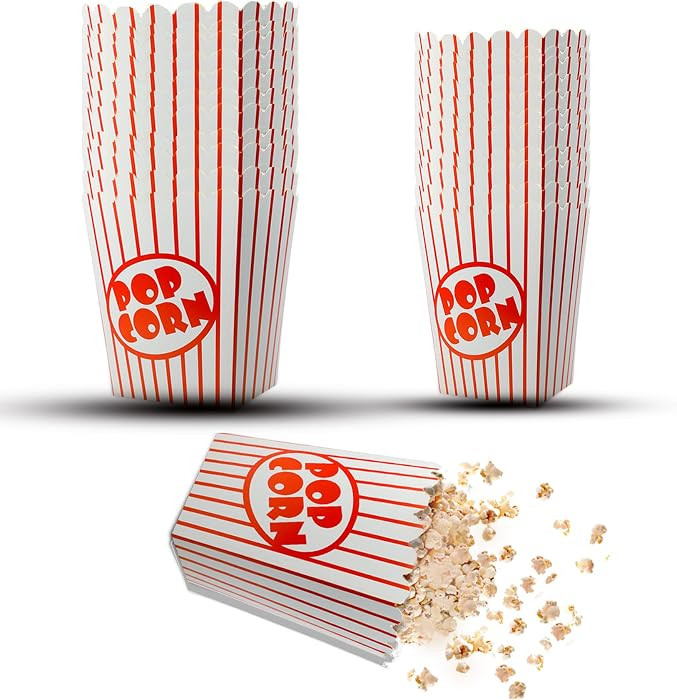 Popcorn Boxes 25 Pack, Popcorn Container Buckets for Movie Night Party, Red and White Popcorn Bag... | Amazon (US)