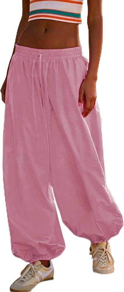 Bell Princess Womens Wide Leg Balloon Pants Casual Loose Drawstring Elastic Waist Palazzo Track Pants with Pockets(0264-Pink-L) at Amazon Women\u2019s Clothing store | Amazon (US)