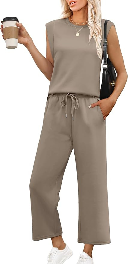 OFEEFAN Lounge Sets for Women 2 Piece Matching Sets Spring Summer Outfits Casual Cap Sleeve Crewn... | Amazon (US)